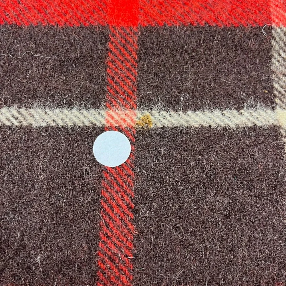Vtg 60s Seymour Wool Blanket 64x55 All Wool Brown Red Plaid Fringe Made in USA